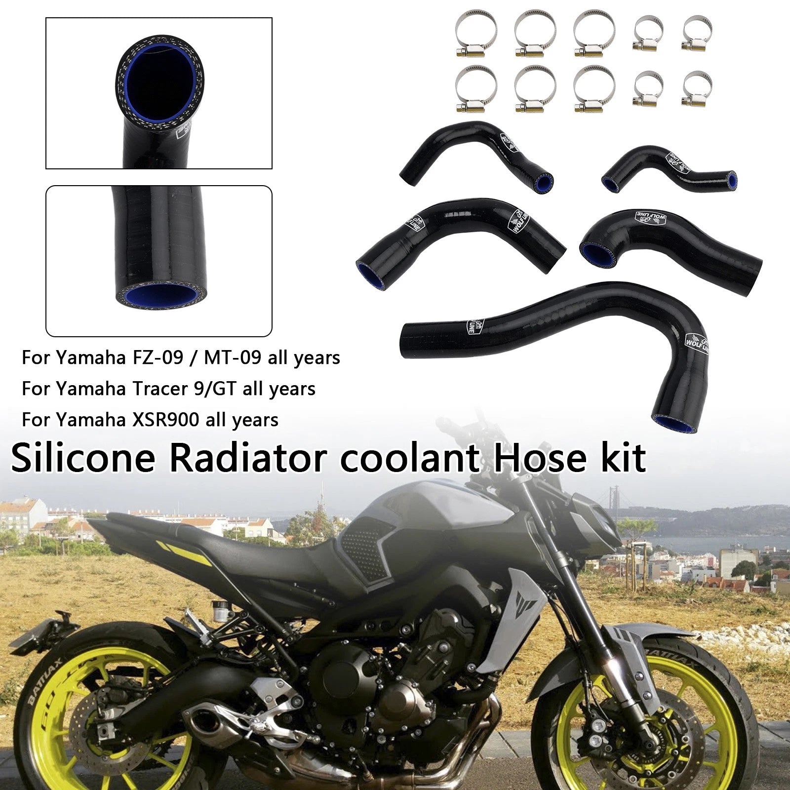 Silicone Radiator Coolant Hose for Yamaha MT-09 XSR900 Tracer 9/GT (All Years)
