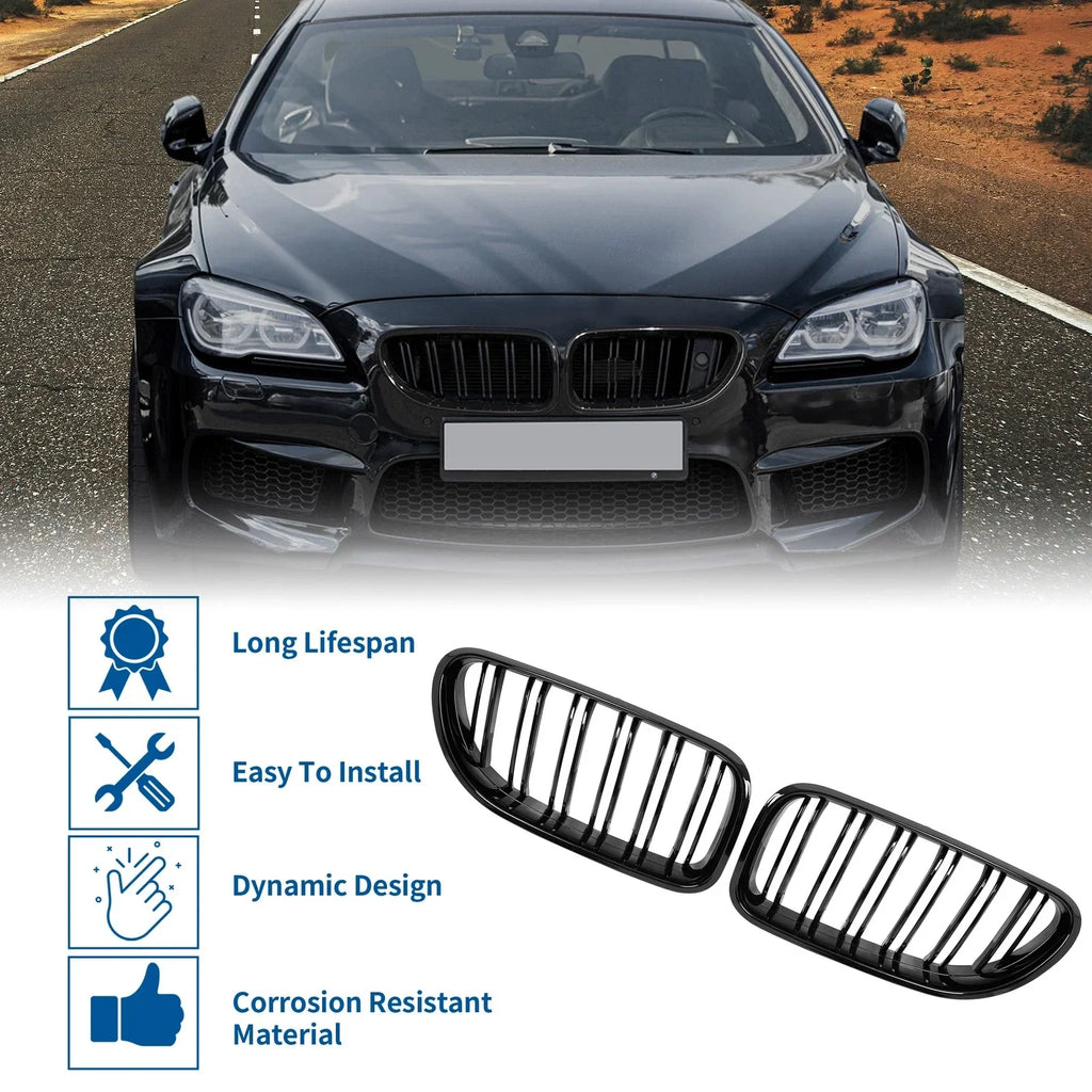 Pair Hood Kidney Grill Front Grille Cover for BMW F06 Black (2012-2018)