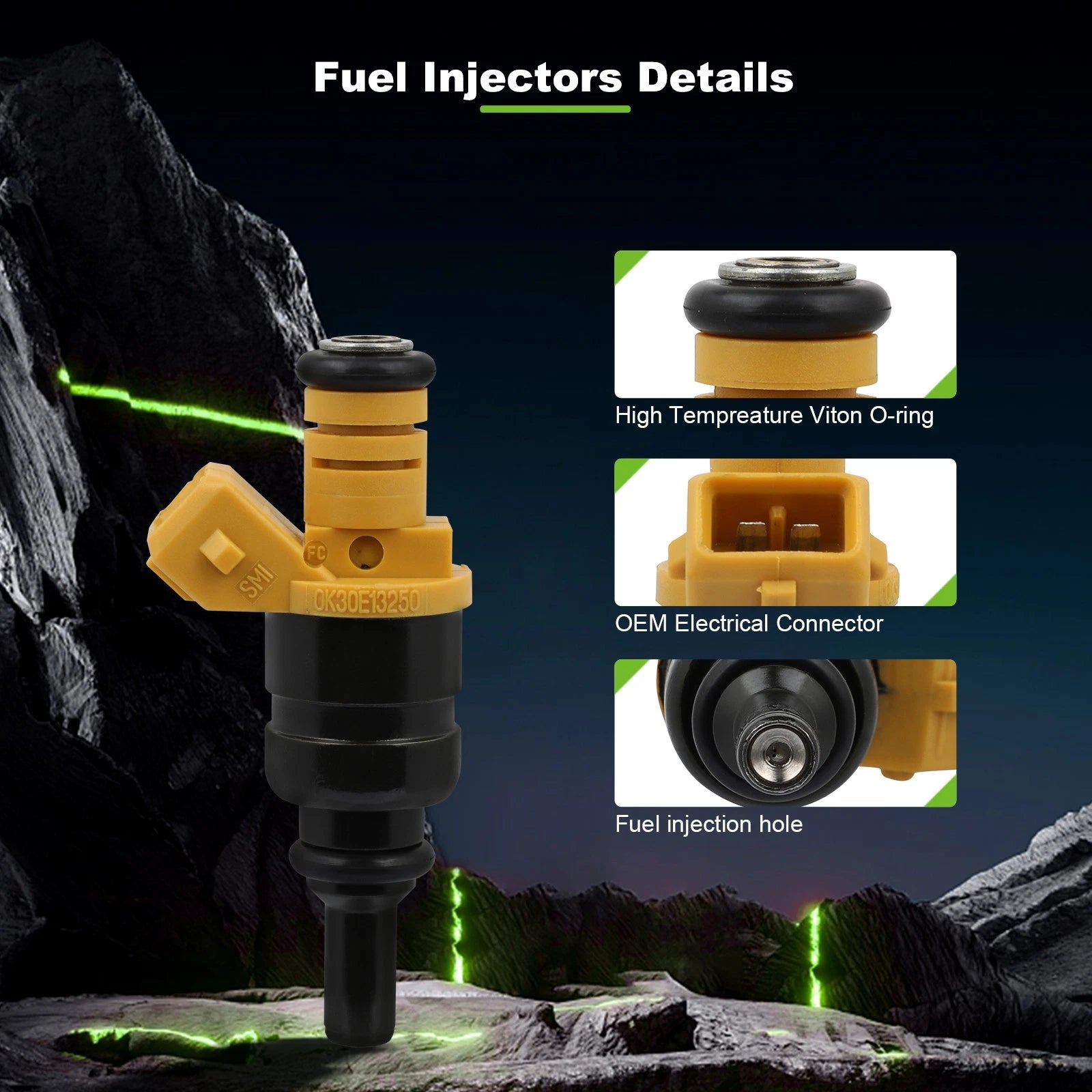 Set of 4 Fuel Injectors for Kia Rio 1.5L 2001-2002, 1.6L 2003-2005 0K30E13250