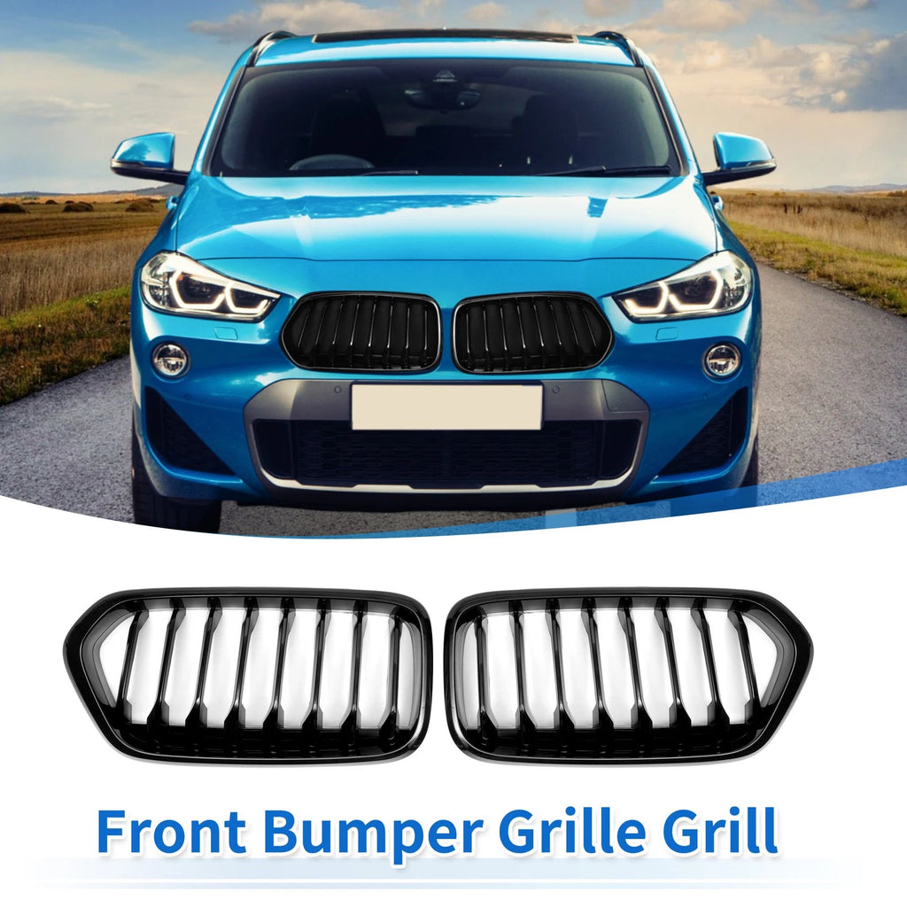 1 Pair Front Upper Bumper Grille for BMW X2 (2017–2023) Gloss Black