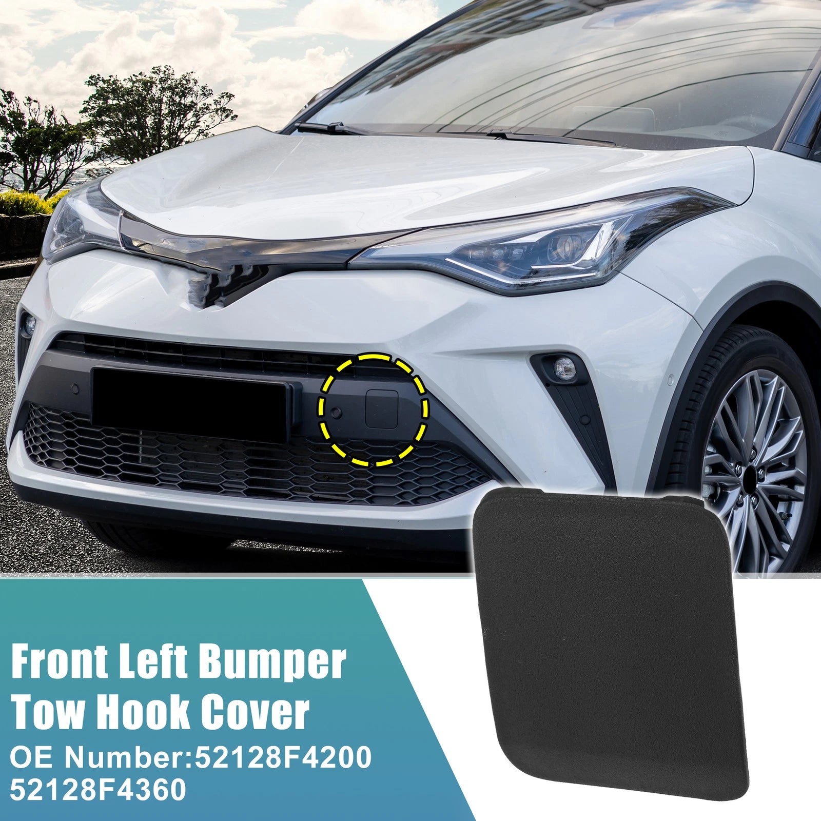 Front Left Tow Hook Cover for Toyota CHR (2021–2022) No. 52128F4200 Black