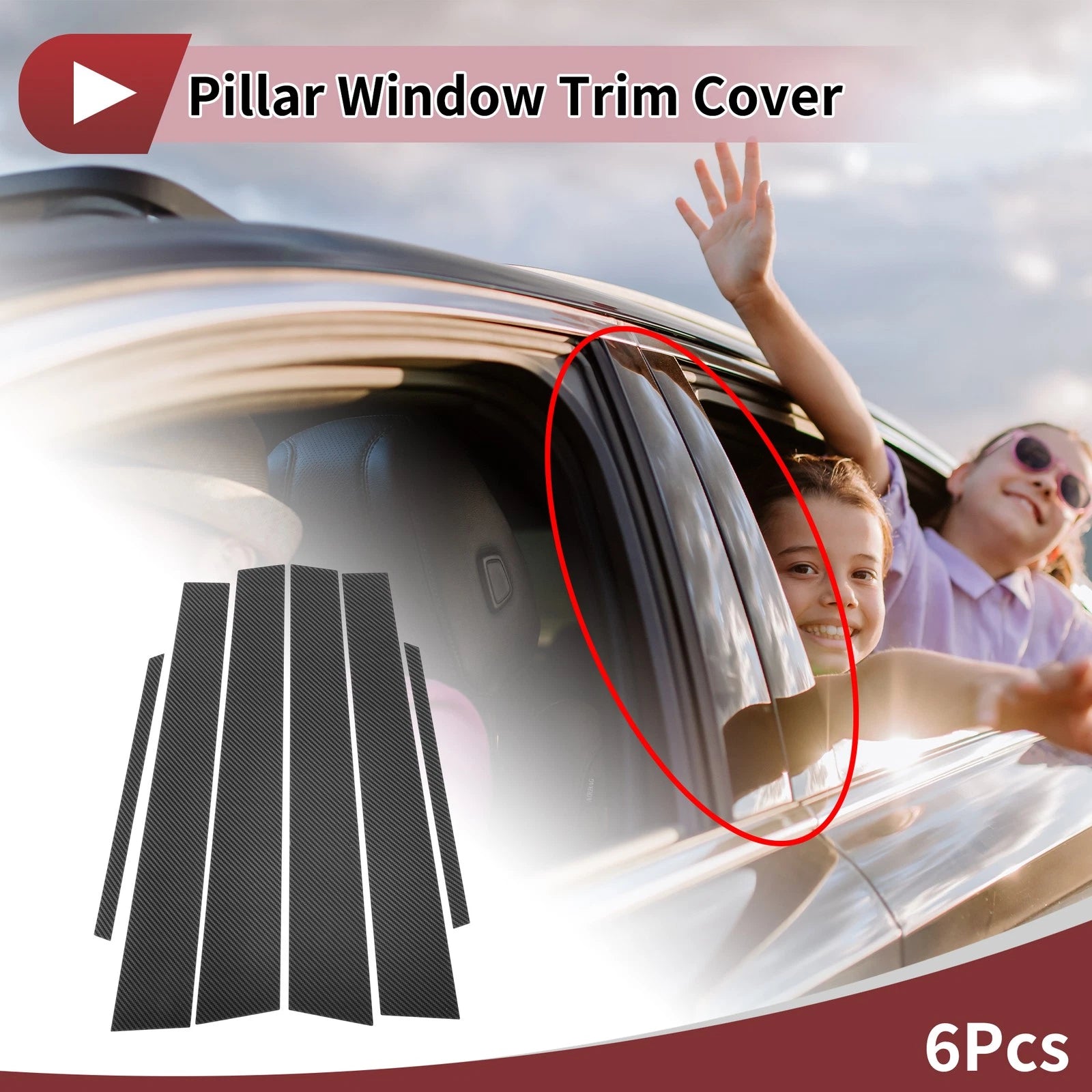 Set of 6 Car Door Pillar Window Trim for Toyota Altis E120 (2001–2006) Carbon Fiber