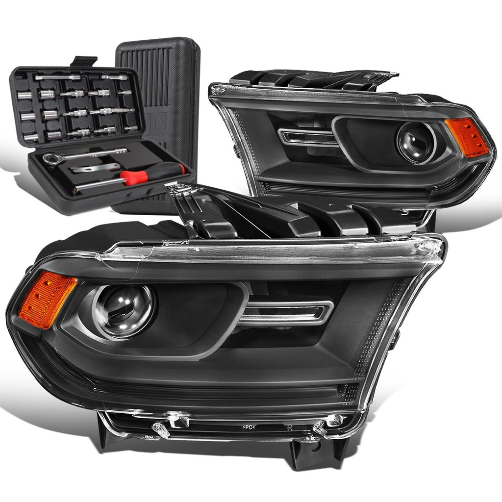 Pair of Black/Amber Projector Headlights for Dodge Durango (2014–2020)