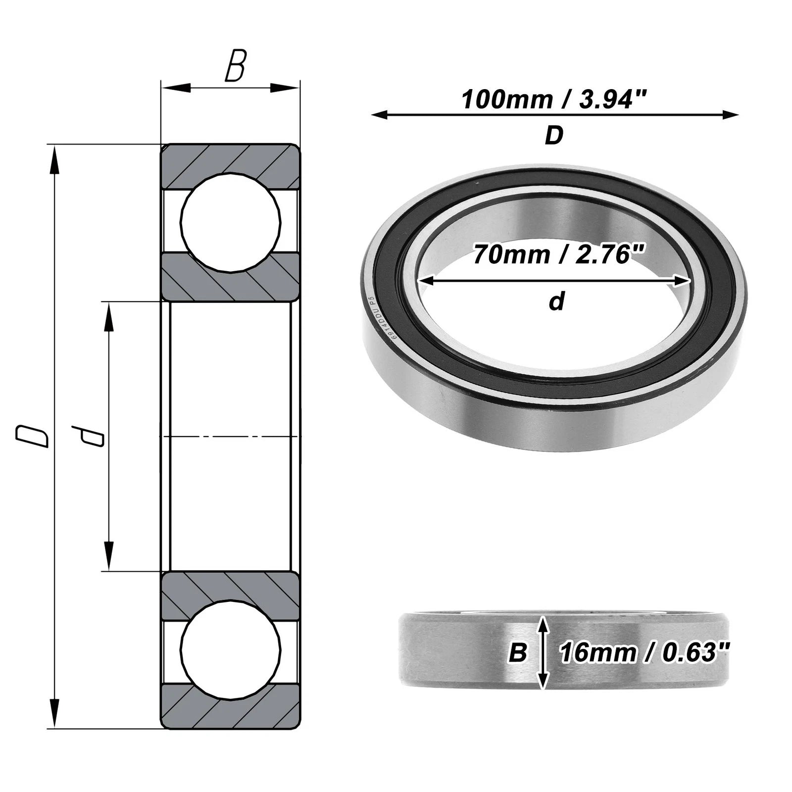 Deep Groove Ball Bearing 6914DDU for Scooter Skateboard Wheel (P5)