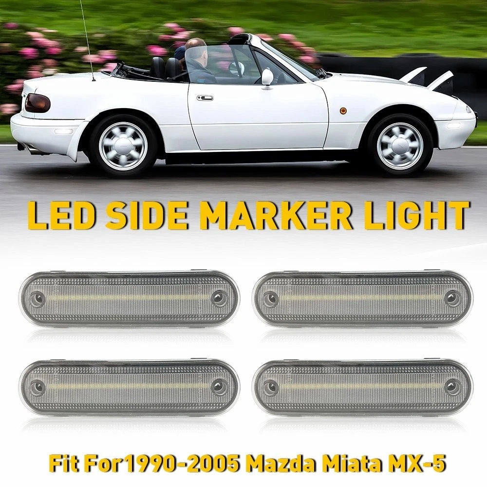 4X Clear Lens LED Side Marker Lights for Mazda MX-5 Miata (1990–2005)
