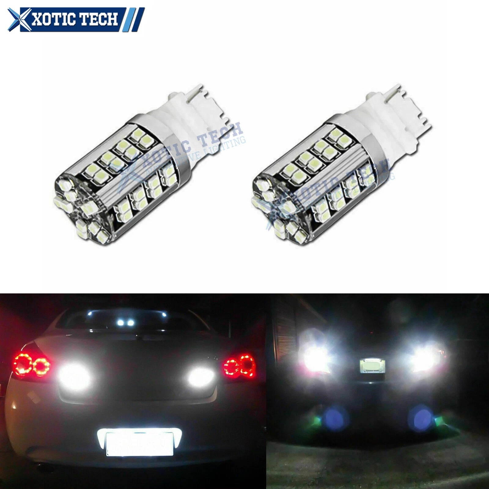 2PCS White 3156 3157 3457 50-SMD Error-Free LED Backup Light Bulbs (2001–2005)