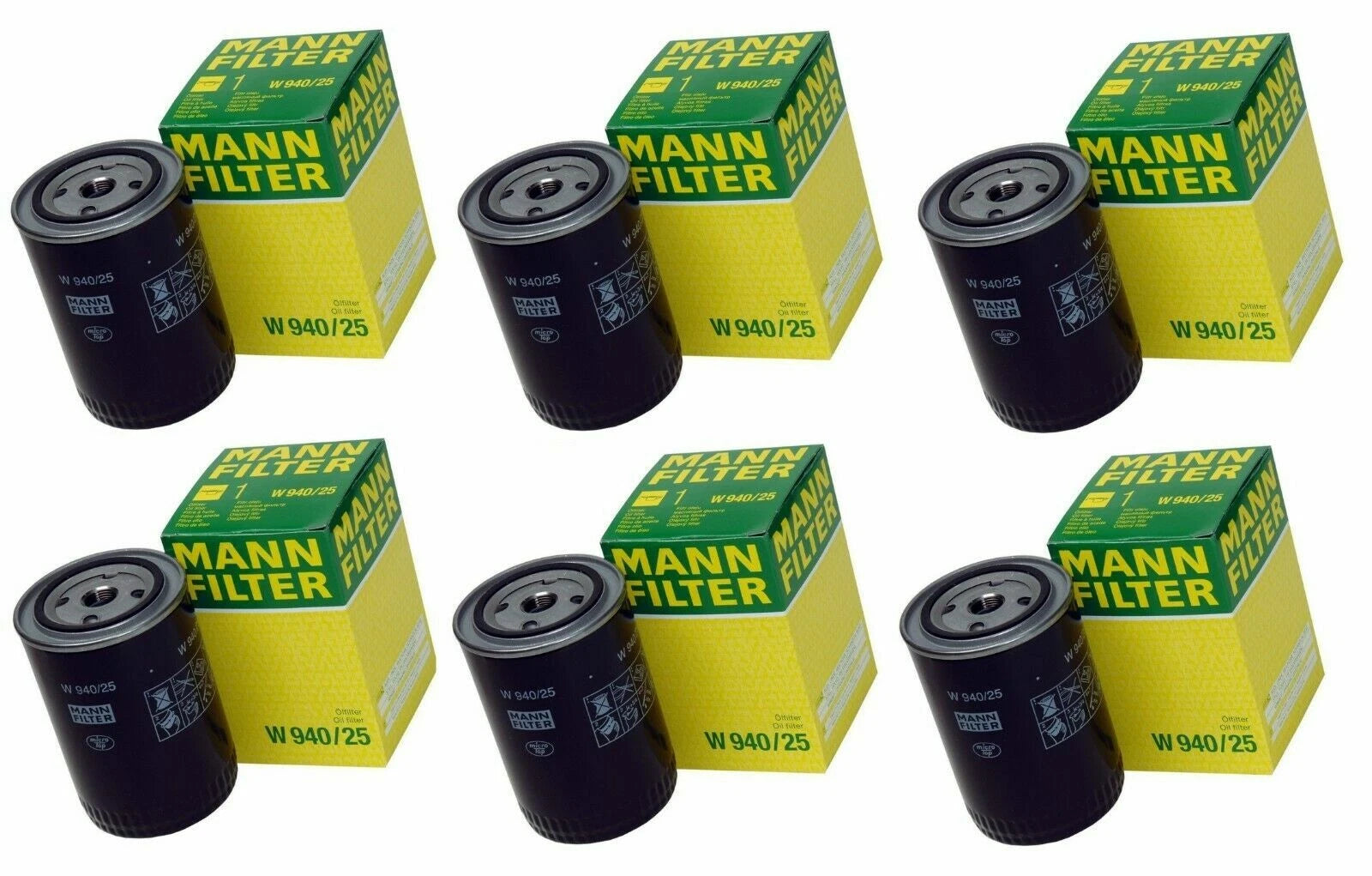Set of 6 Engine Oil Filters for Audi 4000, VW Golf, Jetta (OEM W940/25)
