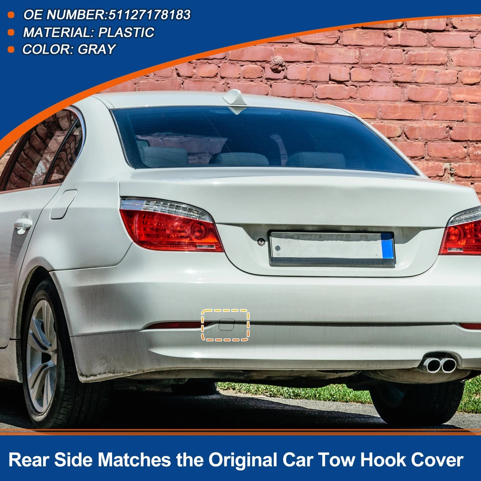 Rear Tow Hook Cover for BMW 528i 535i 550i (2008–2010) No. 51127178183 Gray