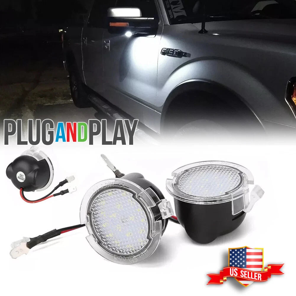 White LED Side Mirror Puddle Lamp for Ford F-150 Explorer (2015–2023)
