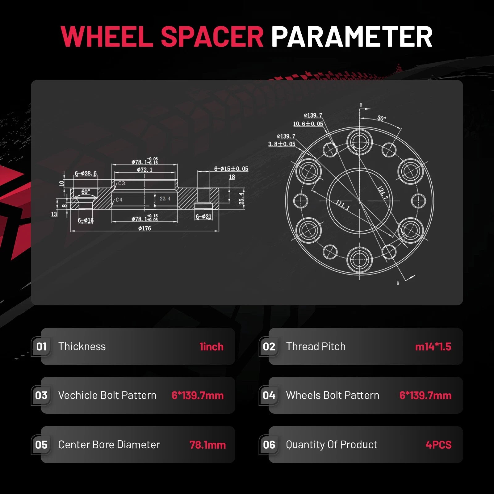 Set of 4 Hubcentric Wheel Spacers for GMC Yukon XL (2015-2025)