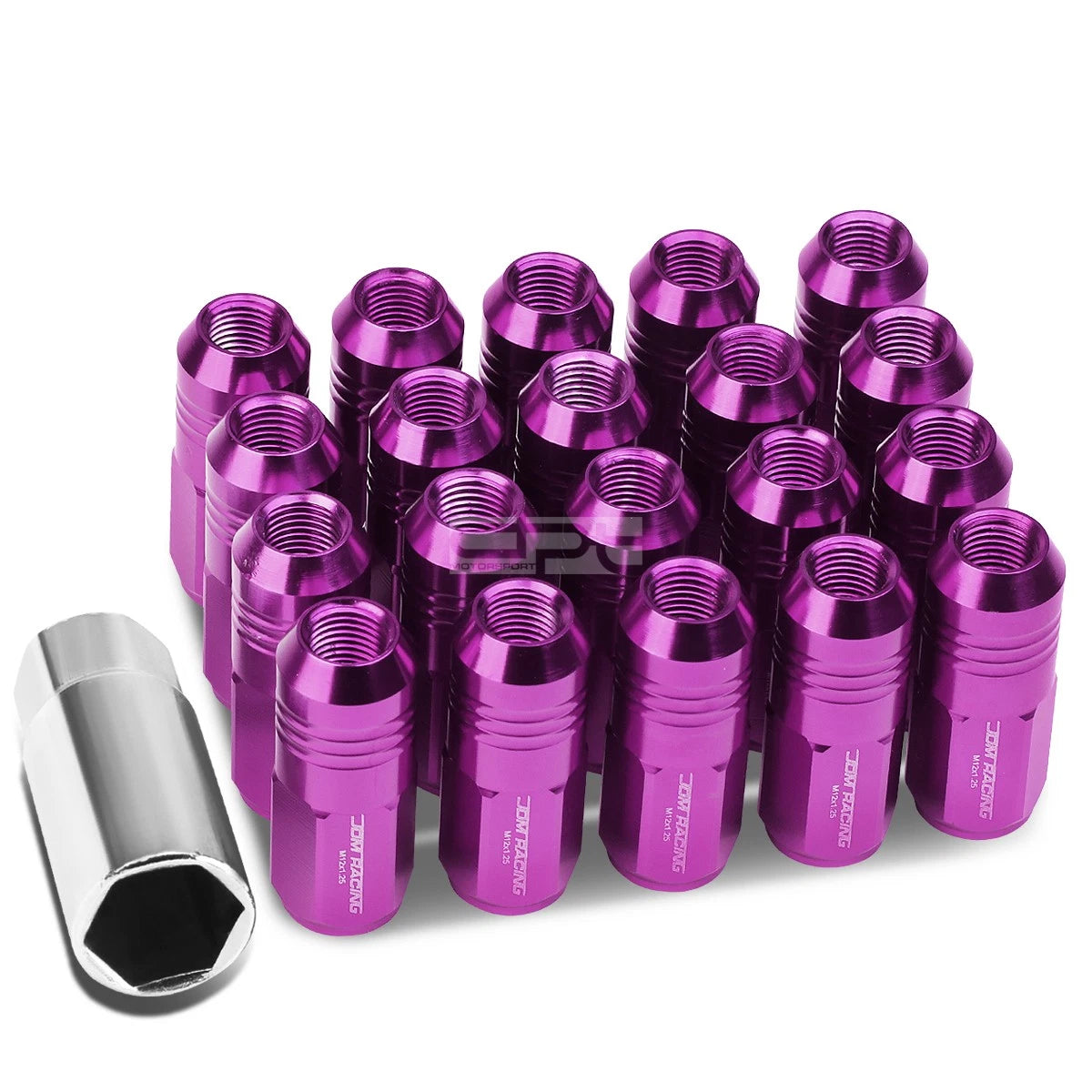 20 PCS Close End M12x1.25 50mm Tall Purple Aluminum Lug Nuts + Adapter