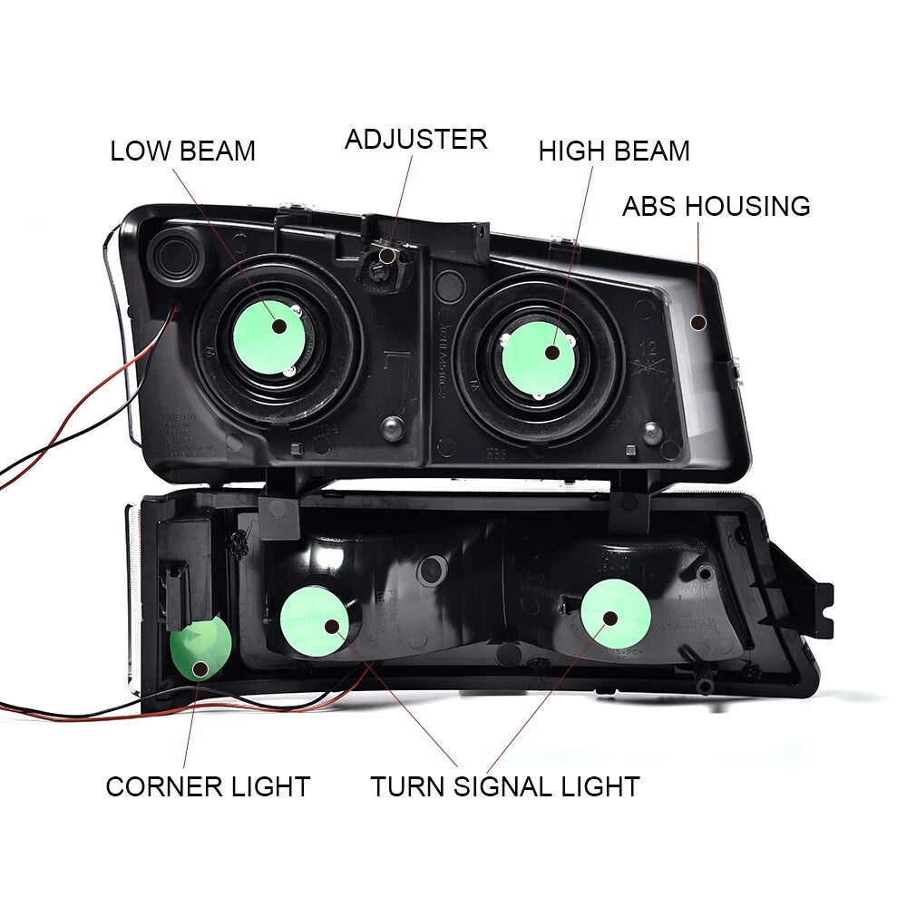 LED DRL Black/Amber Headlights for Chevy Silverado Avalanche (2003–2007)