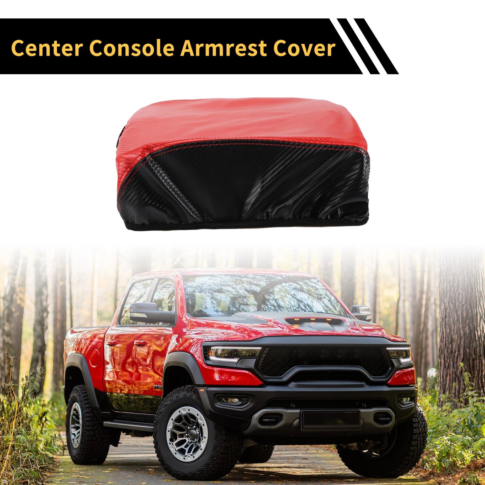 Center Console Lid Armrest Cover for Ford F-150 (2015–2020) Carbon Fiber Red