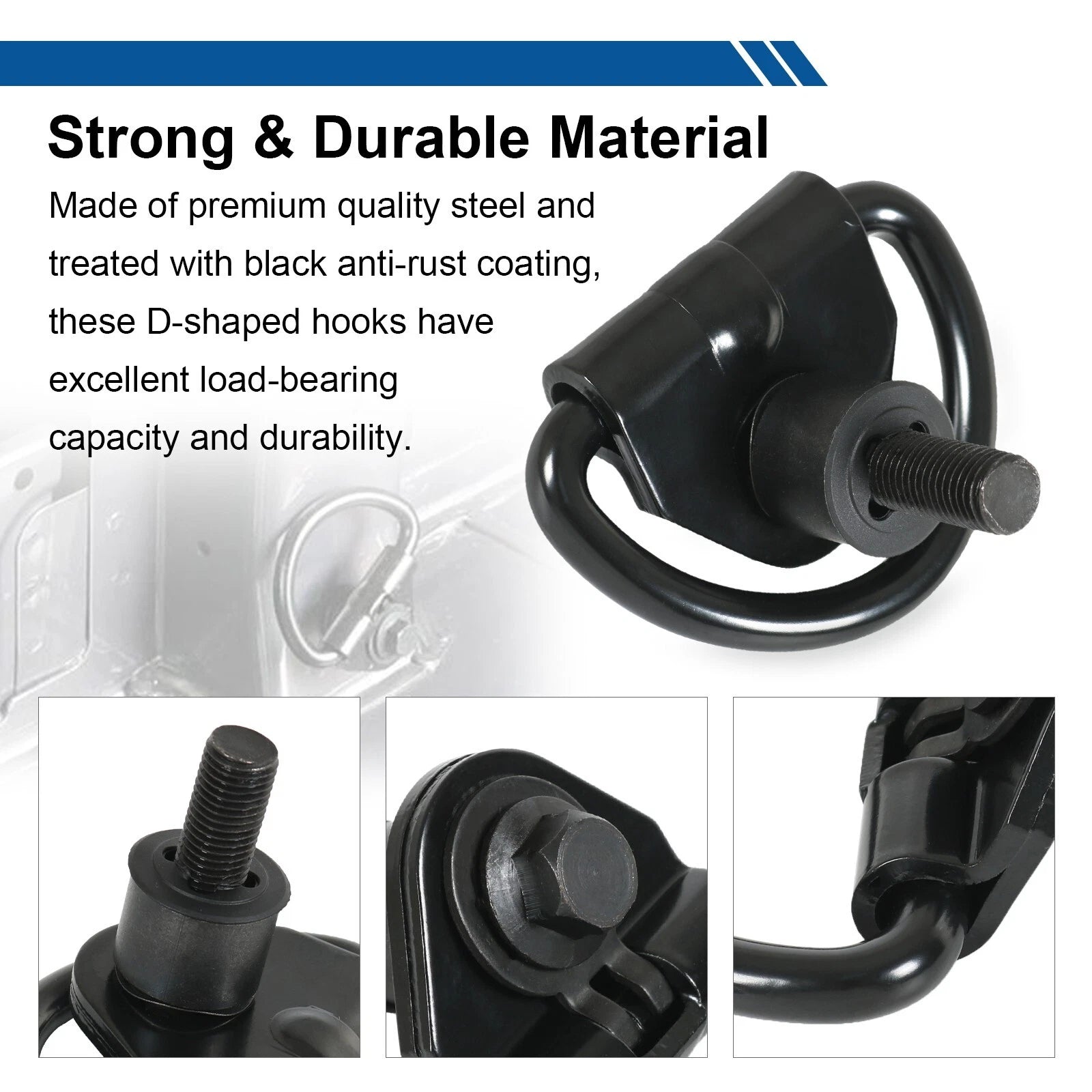 Set of 6 Black Cargo D-Hooks for Ford Transit 150 250 350 (2015–2023)