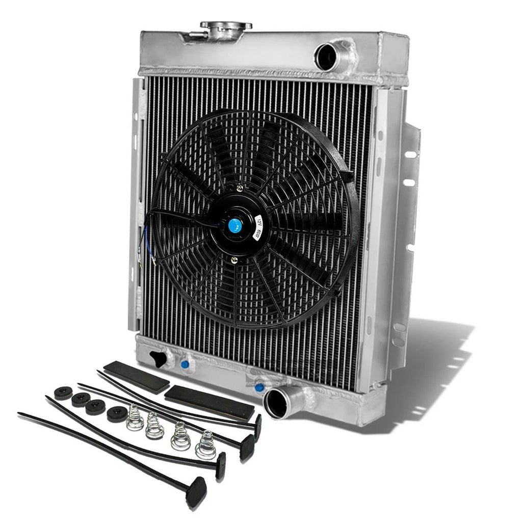 3 Row Aluminum Chrome Radiator + 14" Black Fan for 1964 Ford Mustang