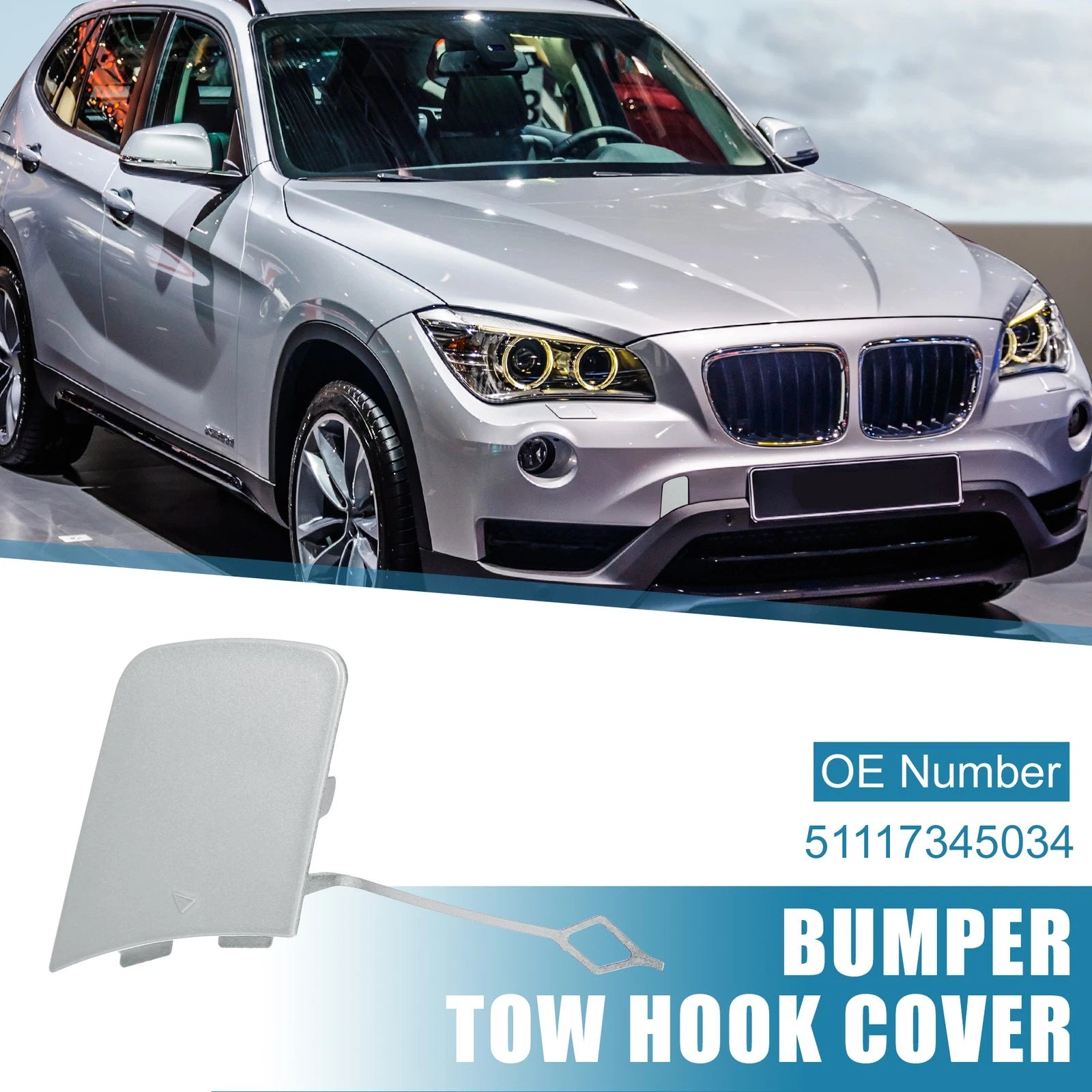 Front Bumper Tow Hook Cover for BMW X1 E84 (2012–2015) 51117345034 Silver Tone