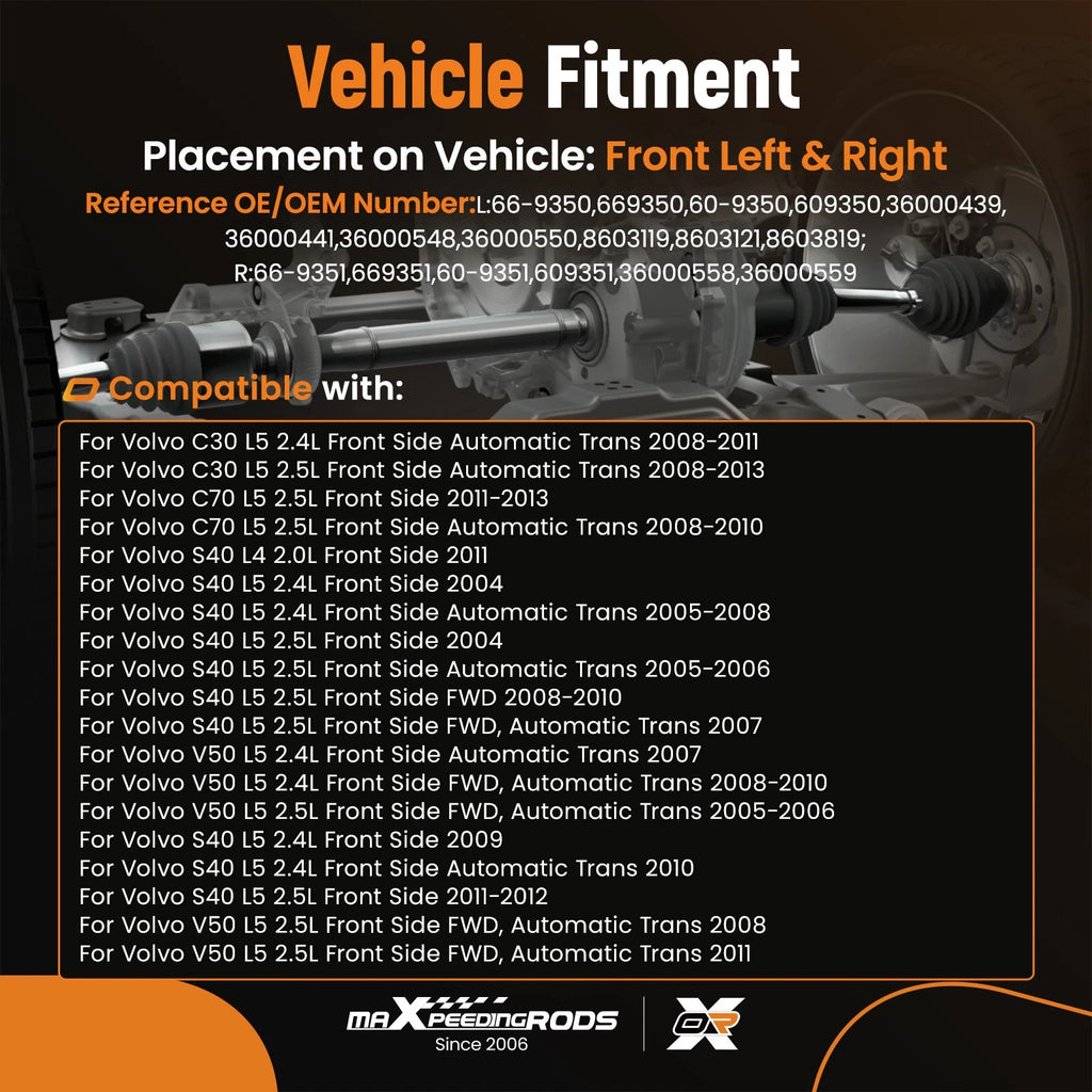 Front CV Axle Shaft Assembly Pair for Volvo C30 (2004–2013)