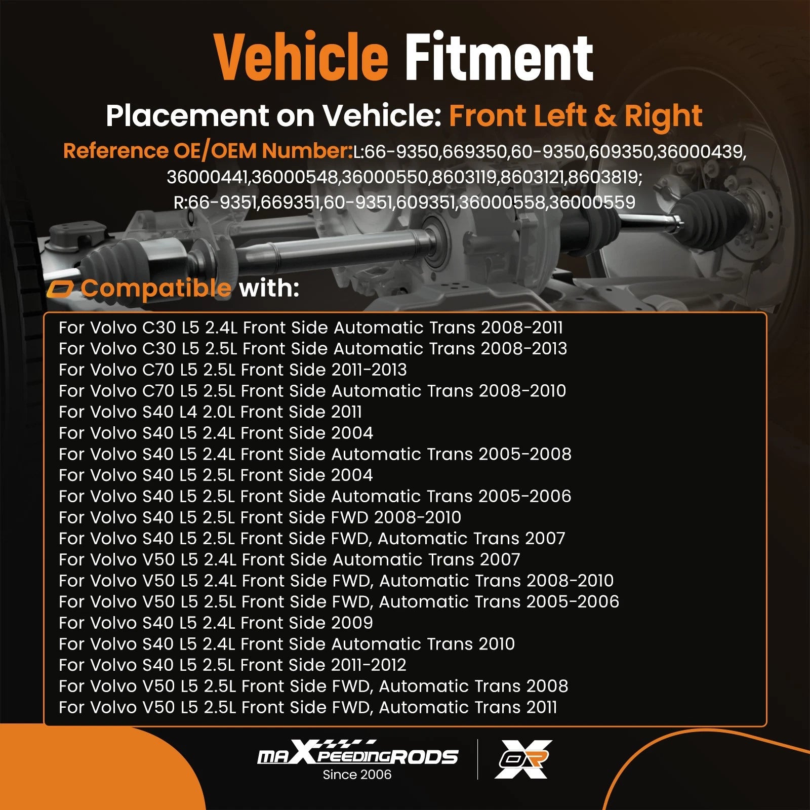 Front CV Axle Shaft Assembly Pair for Volvo C30 (2004–2013)