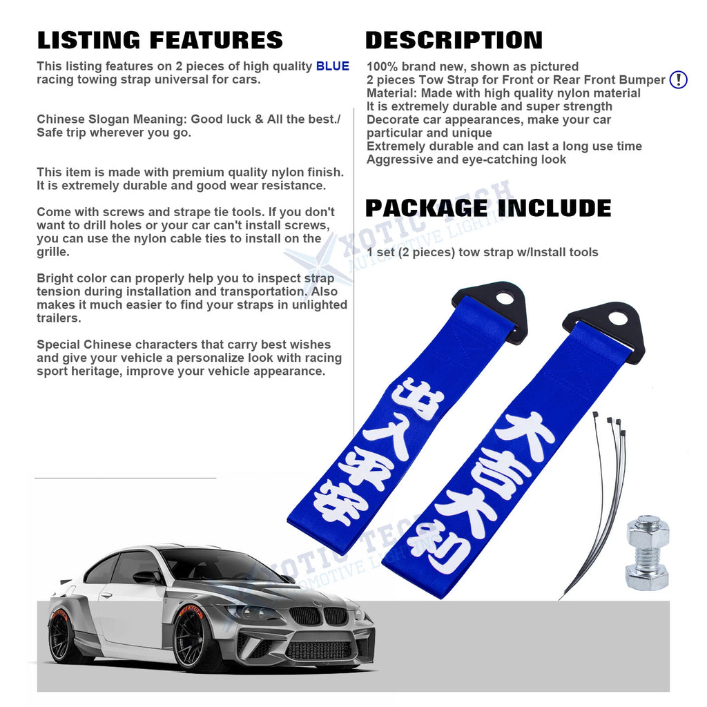 Sporty Blue Front Bumper Towing Belt for Dodge (2-Pack) (2015-2022)