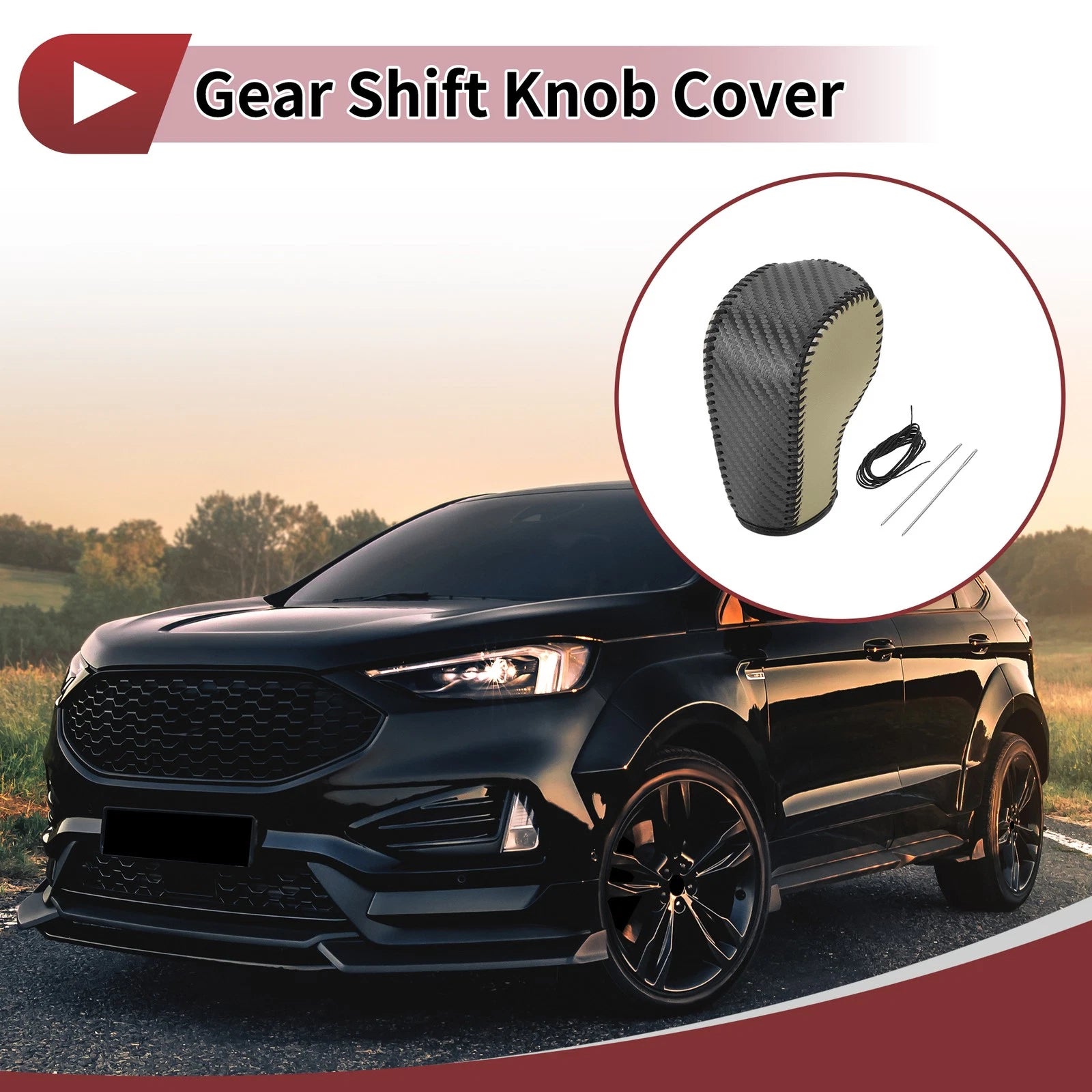 1 Pc Gear Shift Knob Cover for Ford Edge (2011–2014) Beige Faux Leather
