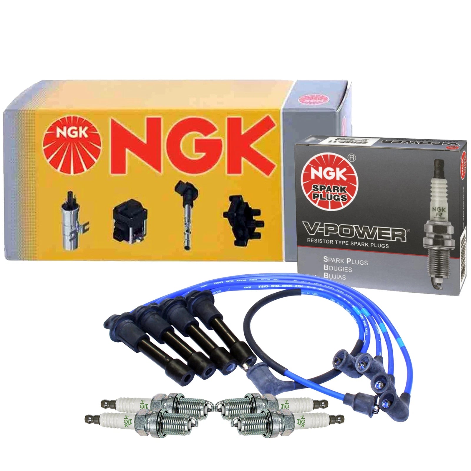 Set of 4 NGK V-Power Spark Plugs for Ford Escort, Mazda Protege, Tracer (1.8 L4)