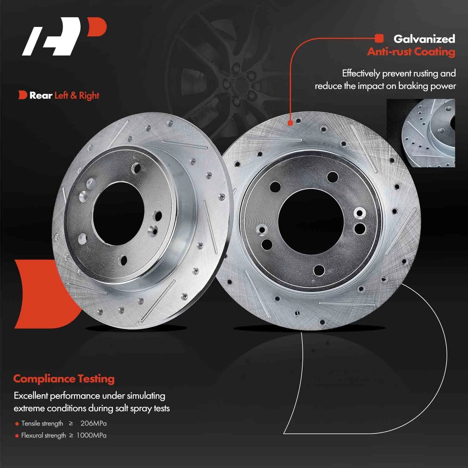 Drilled Rear Brake Rotors for Hyundai Elantra (2011–2020) Kia Soul (2014–2023)
