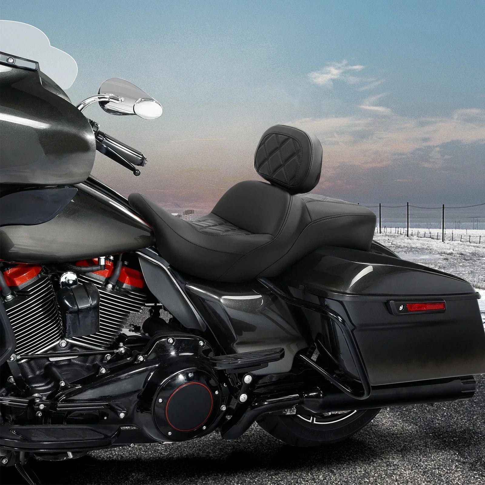 Driver & Passenger Seat & Backrest for Harley Road Glide (2009-2023) Black