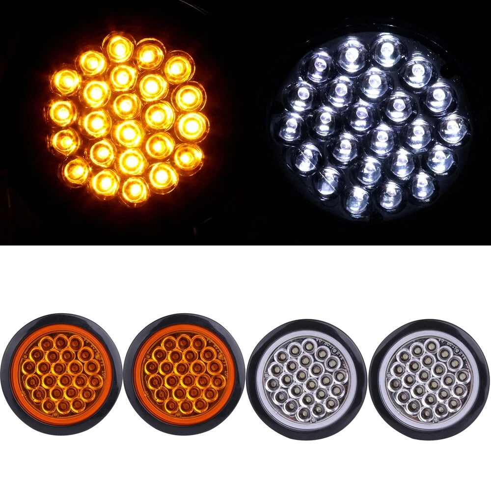 Set of 4 Amber/White 4" Round LED Signal Side Marker Lights for Truck Trailer