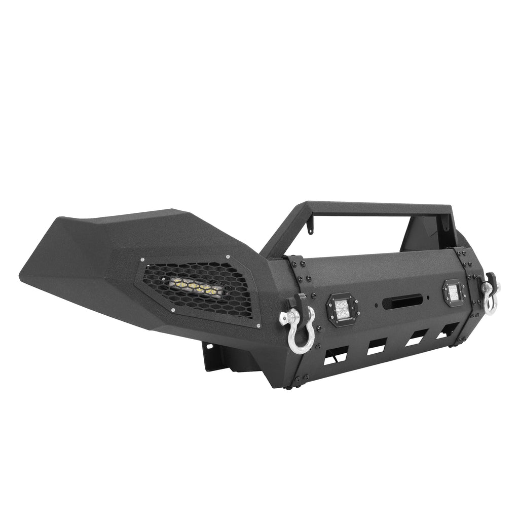 Black Steel Front Bumper with Winch Plate & LED Lights for Toyota Tacoma (2016–2023)