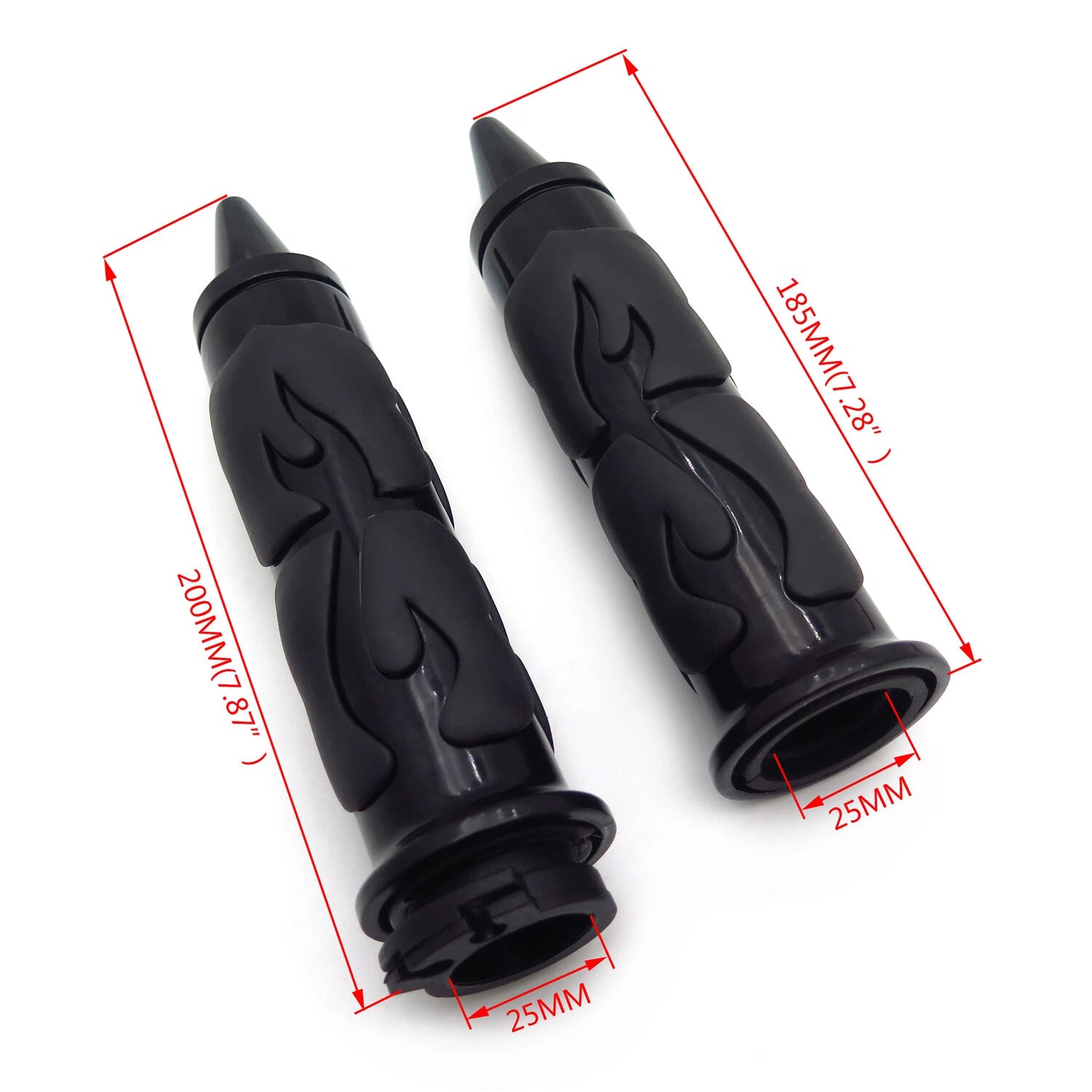 Black Flame Rubber Hand Grips 1" 25mm for Chopper/H-D/Suzuki/Kawasaki/Yamaha