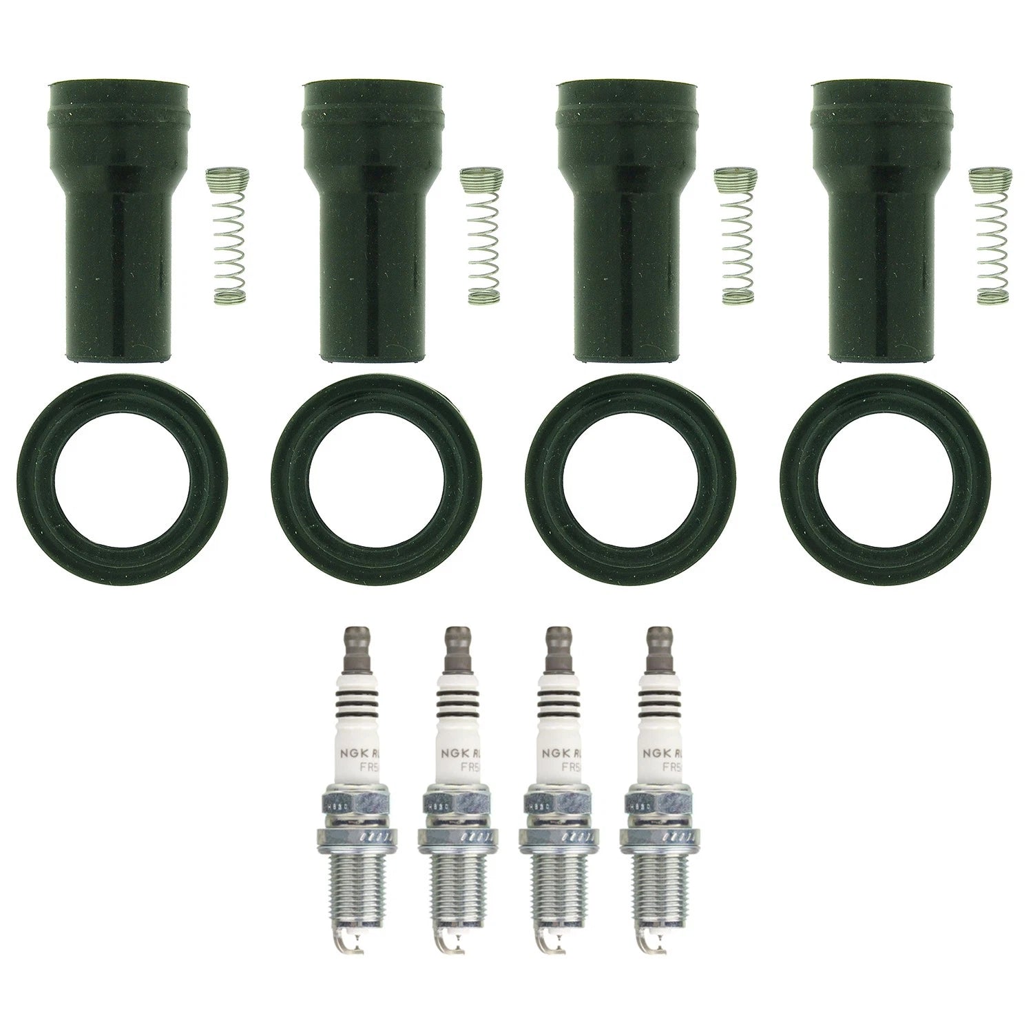 Set of 4 NGK Ruthenium HX Spark Plugs & Coil Boots for Accent Rio (2006–2017)