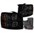 Pair of Tinted Amber Signal Headlight Lamps for Chevy Silverado (2007–2014)