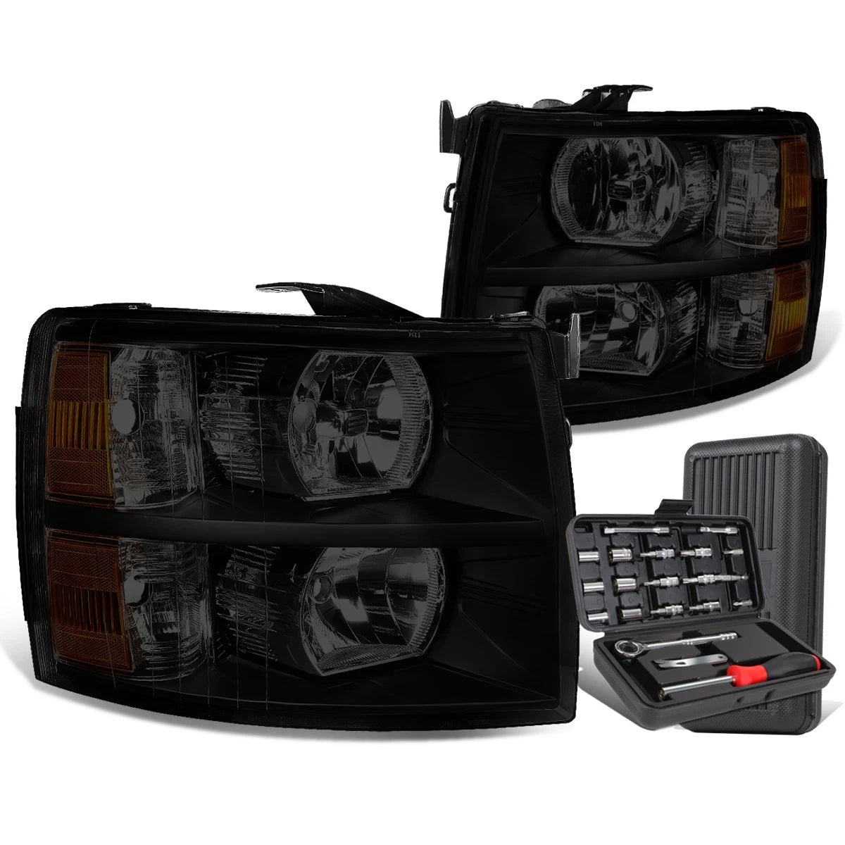 Pair of Tinted Amber Signal Headlight Lamps for Chevy Silverado (2007–2014)