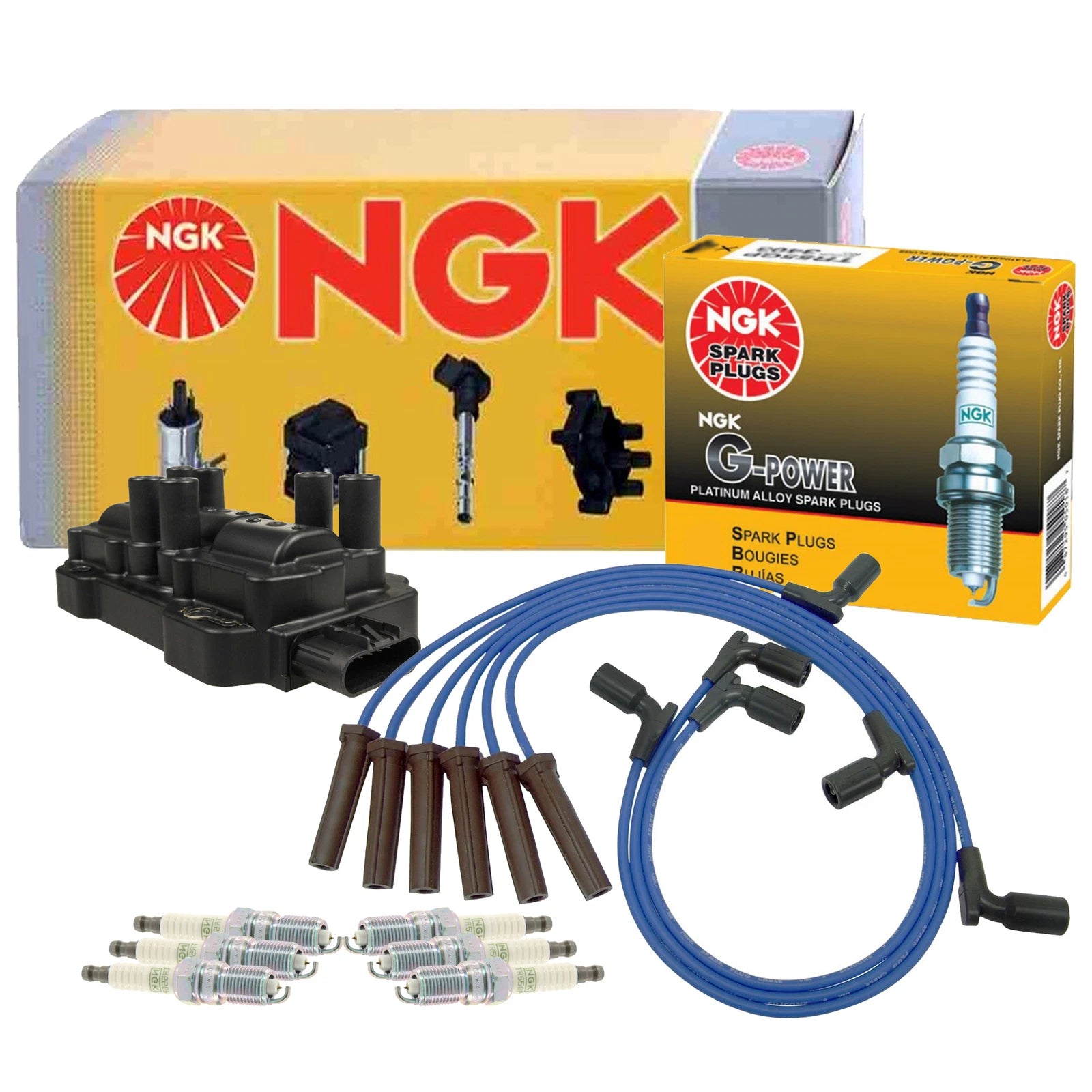 NGK Ignition Coil Wires & 6 GPower Platinum Spark Plugs for Buick Chevy Saturn