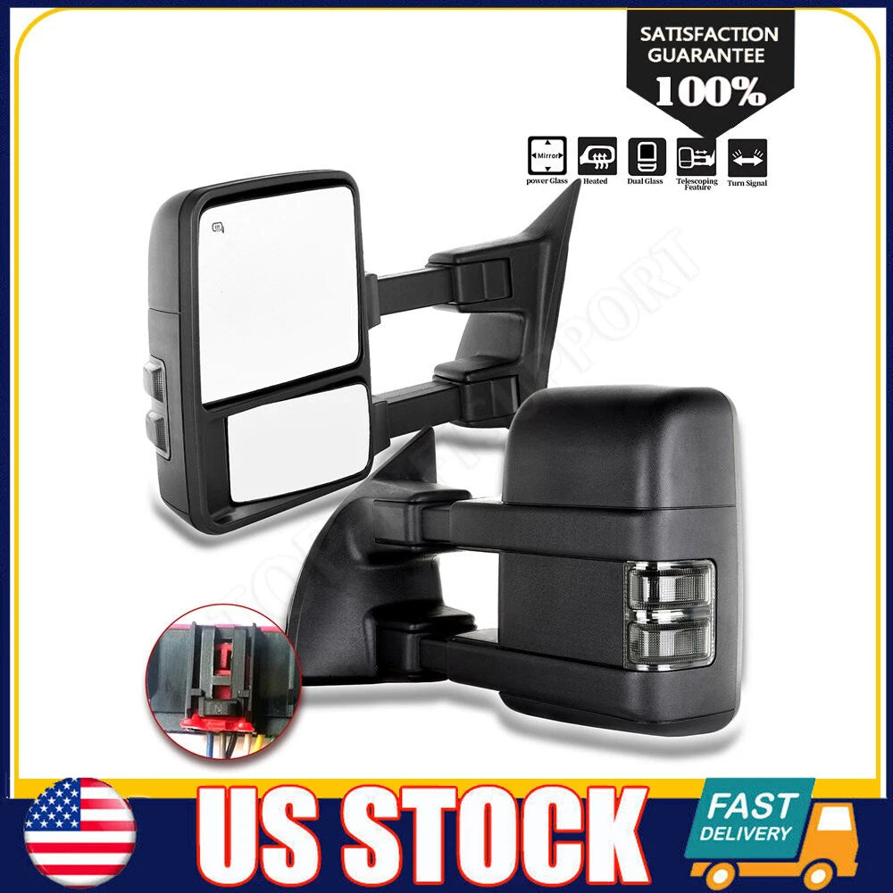 Power Heated Tow Mirrors with Smoke Turn Signal for Ford F250 F350 F450 F550