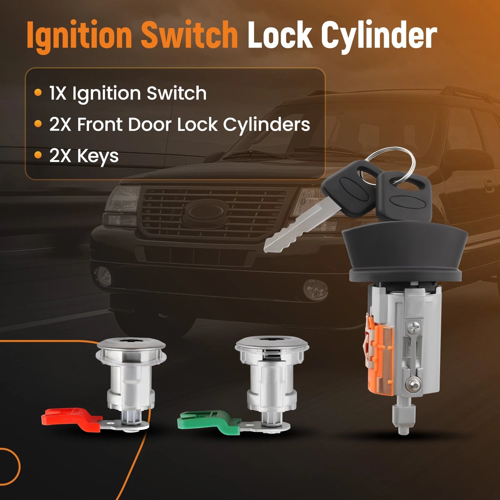 Ignition Switch Lock Cylinder + Pair Door Lock Cylinder for Ford (2004–2011)