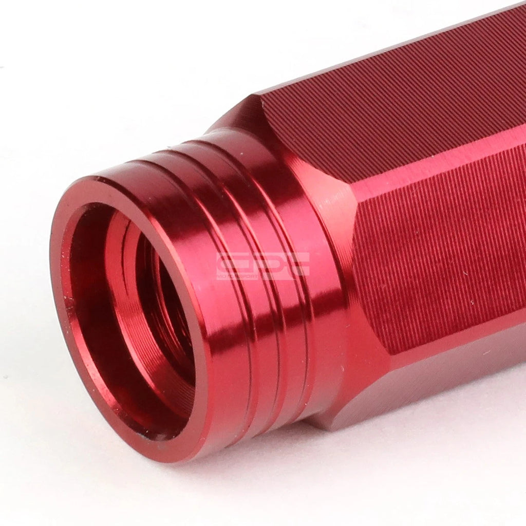 20x Open End M12x1.5 90mm Tall Red Aluminum Lug Nuts + Adapter