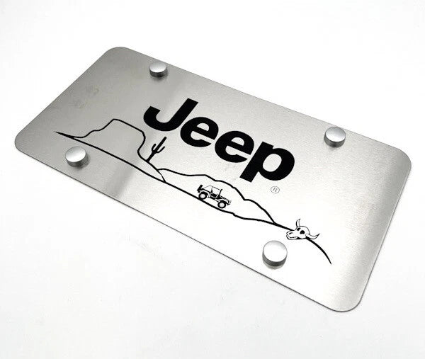 Brushed Stainless License Plate with Jeep Script Logo for Jeep (2007–2024)