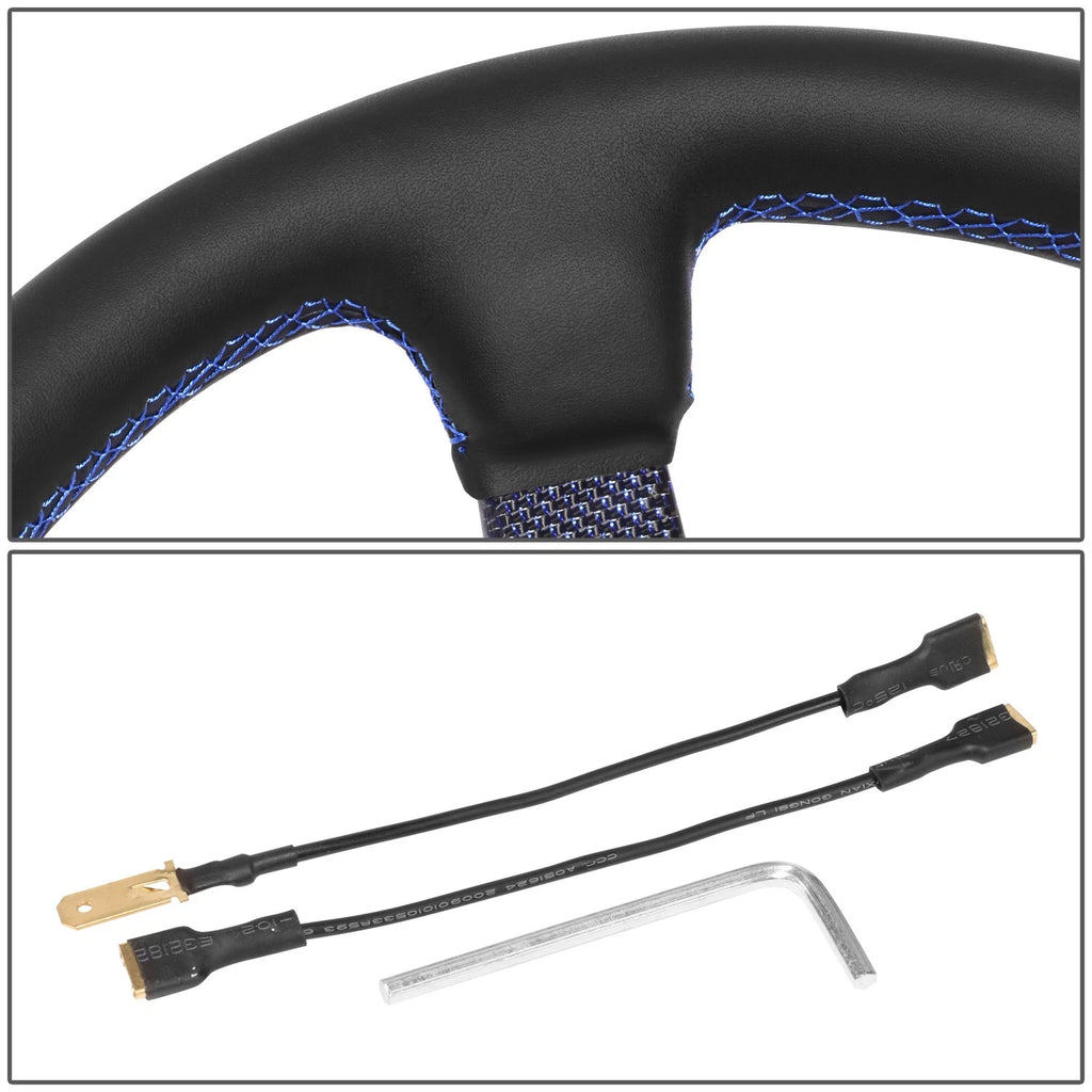 350mm 3" Dish Steering Wheel for NRG (3-Spoke, Blue Carbon Fiber)