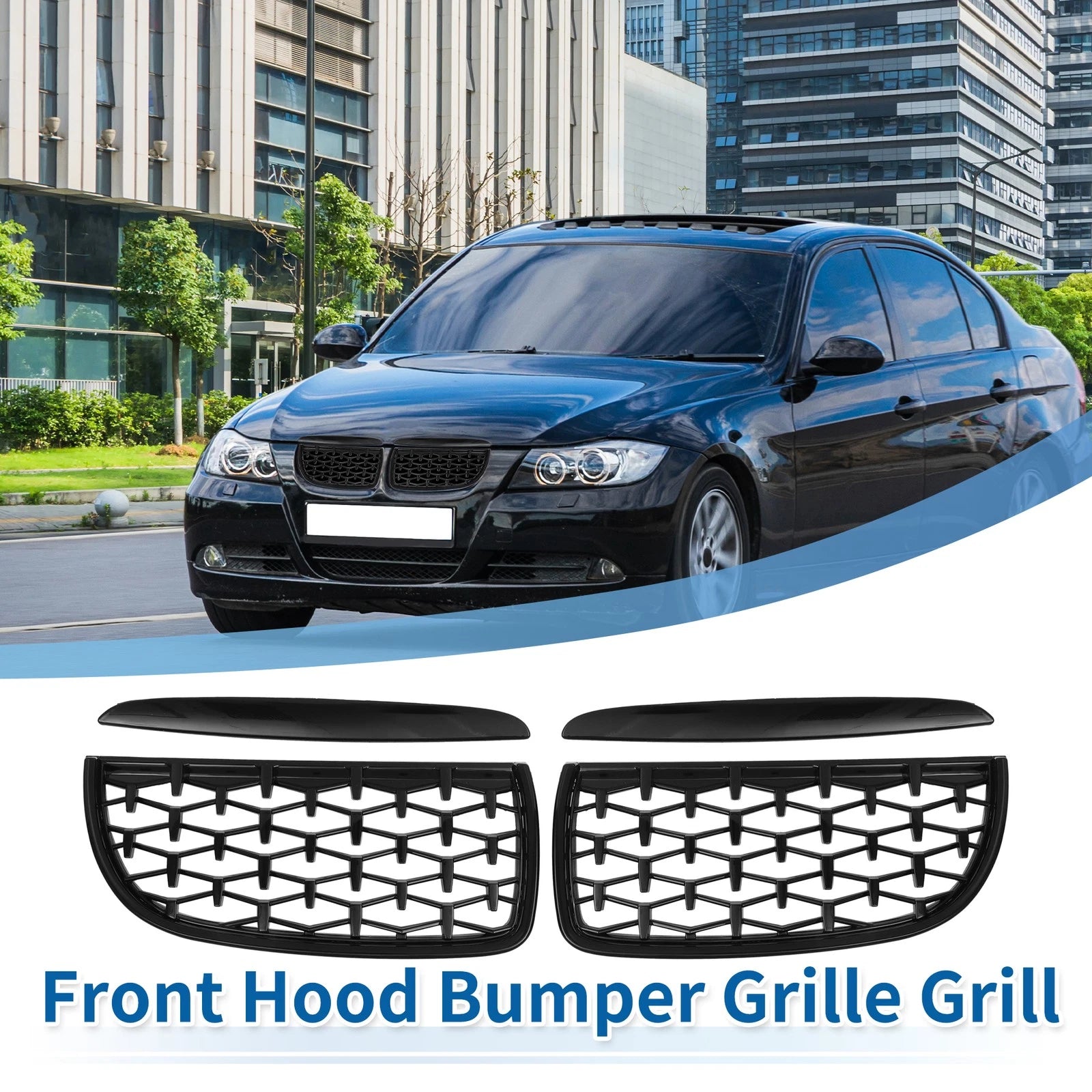 Front Hood Bumper Grille for BMW 325i 325xi 328i 328xi (2006–2013) Black Pair