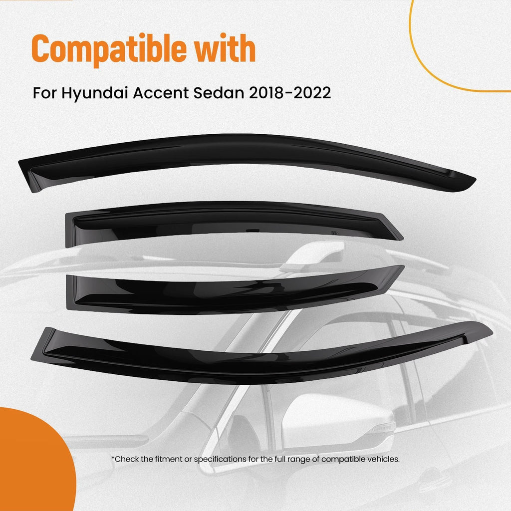 Set of 4 Window Rain Guards Wind Deflectors for Hyundai Accent Sedan (2018–2022)