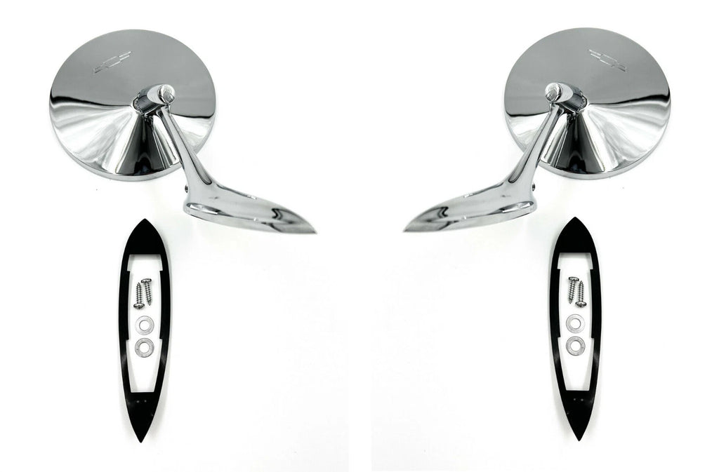 Chrome Round Bowtie Exterior Rear View Mirrors Pair for 1963–1964 Chevy