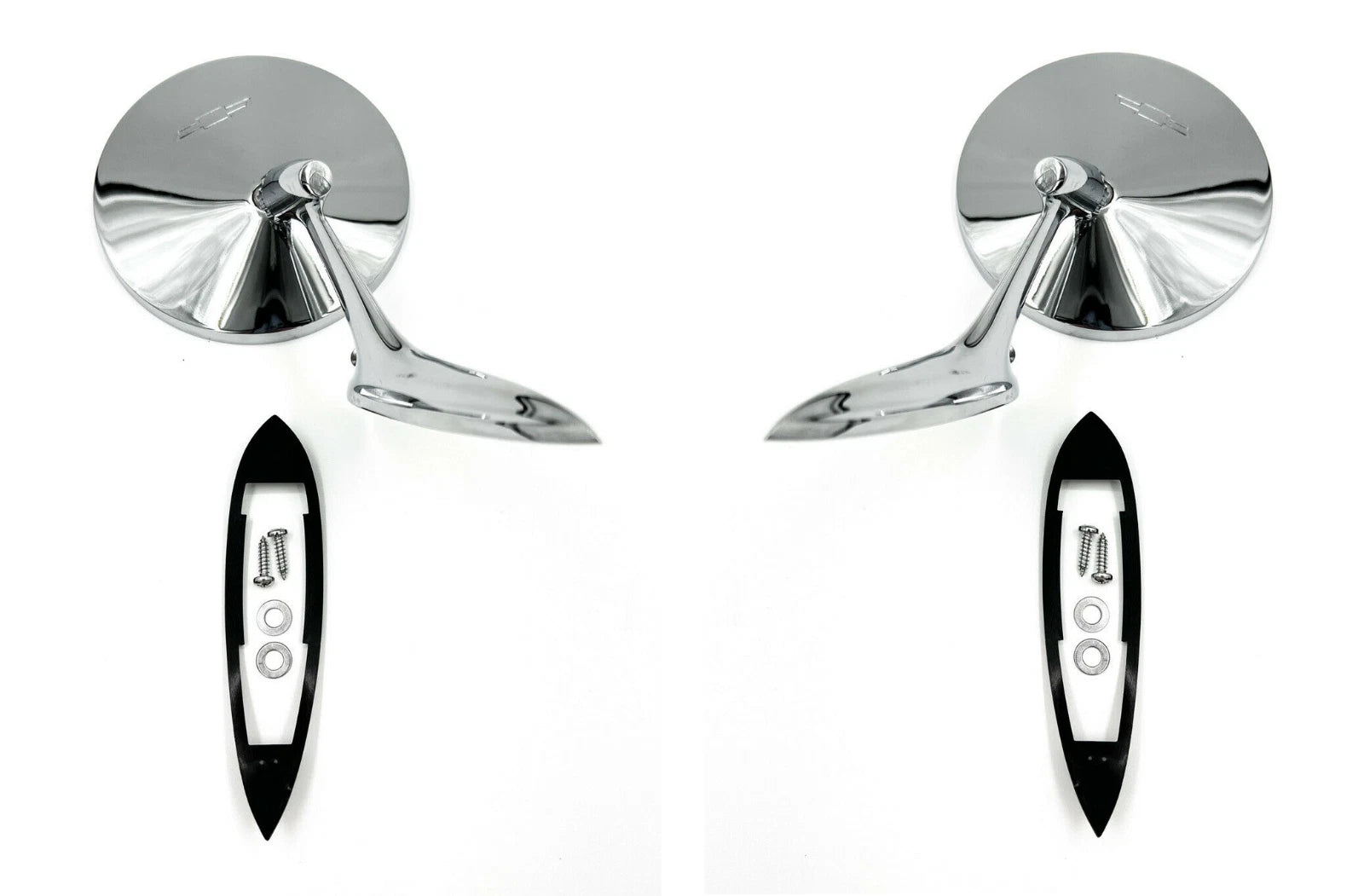 Chrome Round Bowtie Exterior Rear View Mirrors Pair for 1963–1964 Chevy