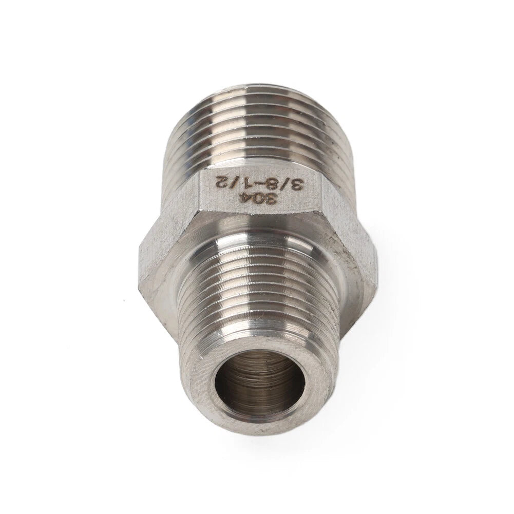 3/8" BSPP Male to 1/2" NPT Male 304 Stainless Hex Nipple Pipe Fitting