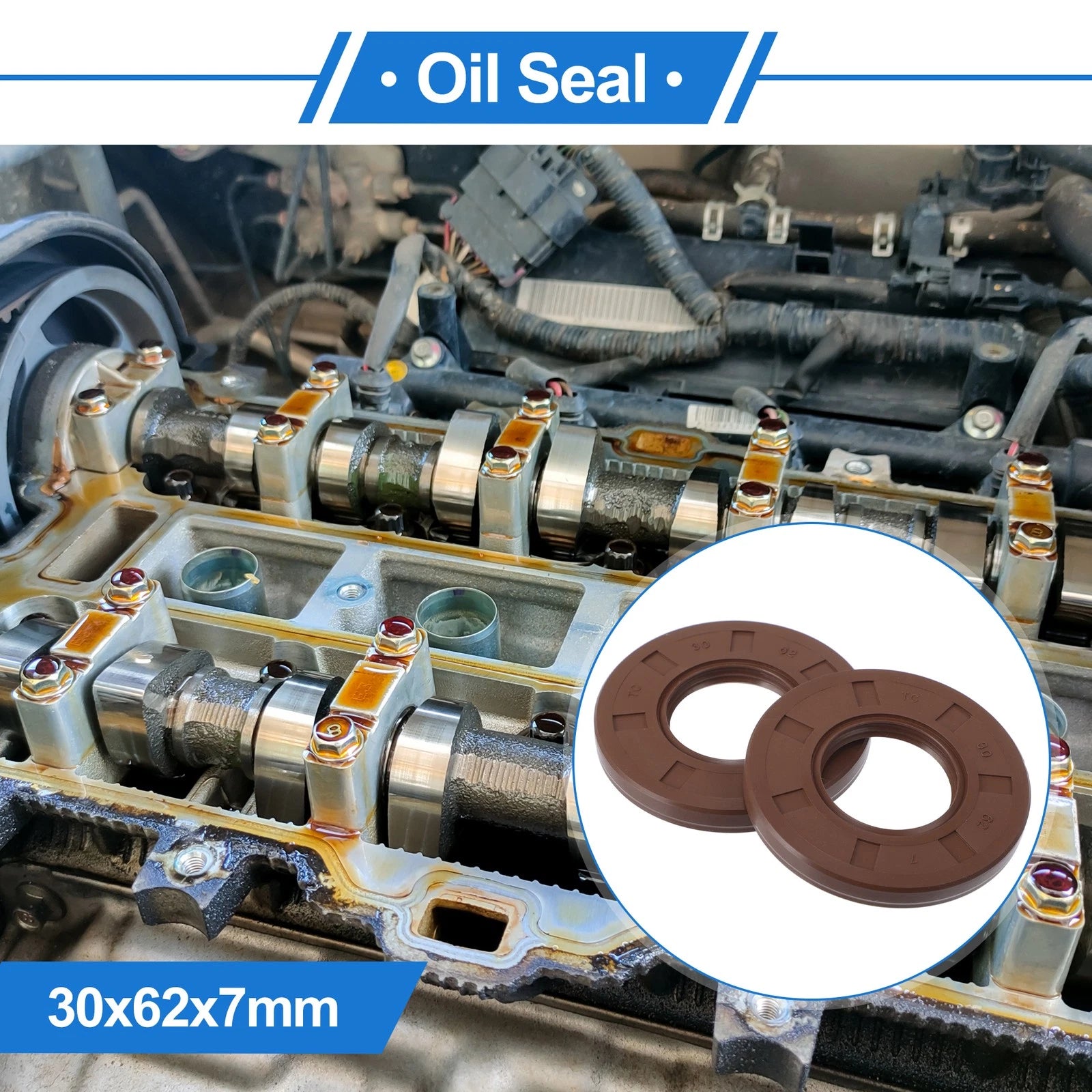2X Oil Seal Ring for Rotary Shaft 30x62x7mm FKM Rubber