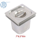 Set of 4 Stainless Steel Steam Hotel Pans with Lids 1/6 6" Deep Non-Stick