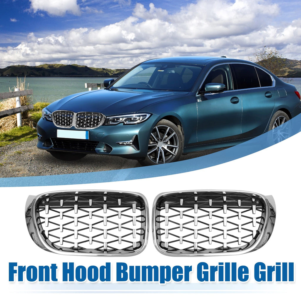 1 Pair Front Hood Bumper Grille for BMW X3 F25 (2014–2017) Silver Tone