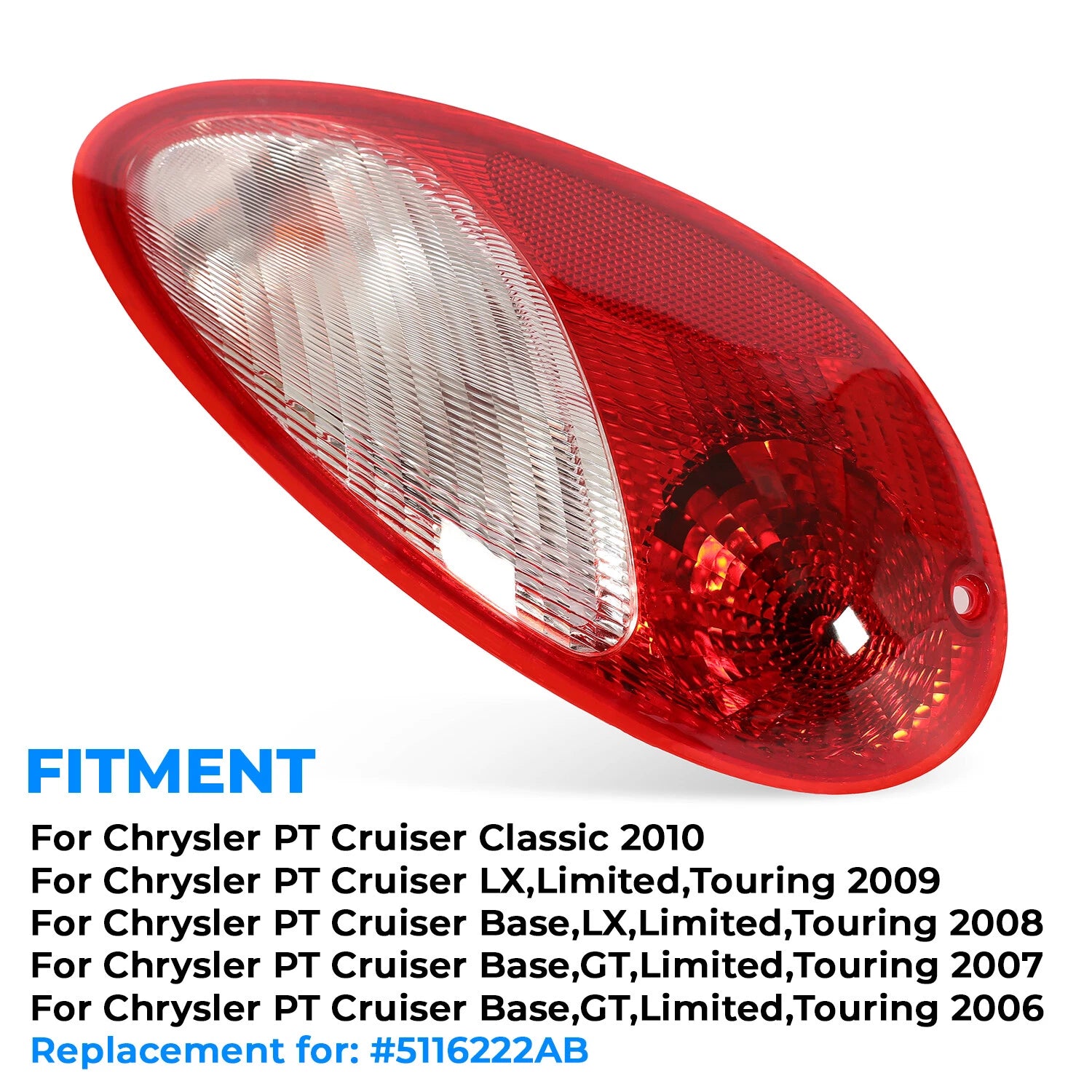 Tail Light for Chrysler PT Cruiser (2006–2010) Passenger Side with Bulbs