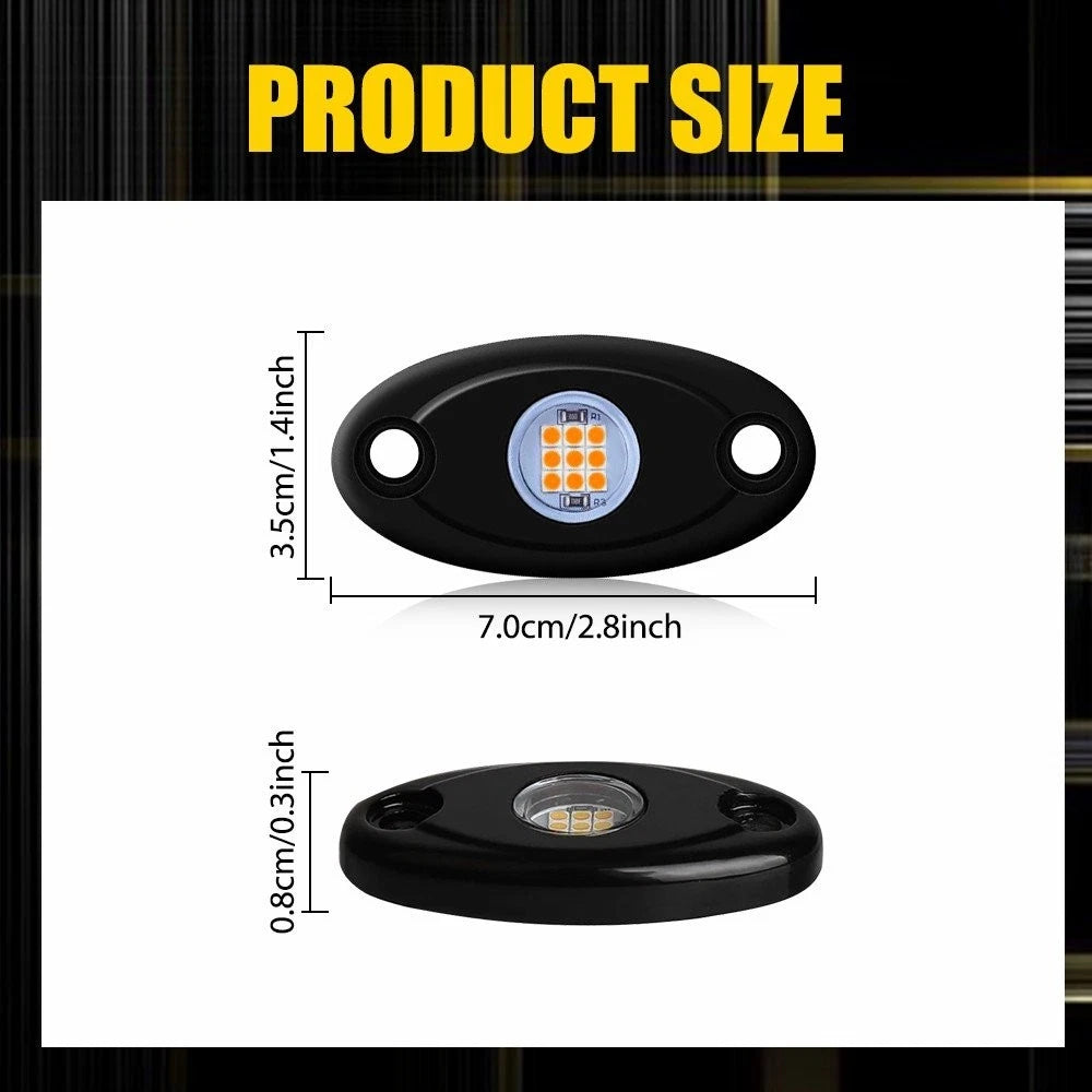 4X Amber LED Rock Lights for Jeep Off-Road Truck UTV