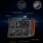 Factory Style Headlights Smoked/Amber for GMC Sierra 1500/2500 HD 3500 HD (2007–2014)
